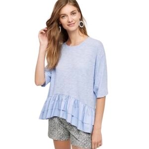 Anthropologie Akemi + Kin Ruffle Top L Oversize Ruffle Hem Top Light Blue